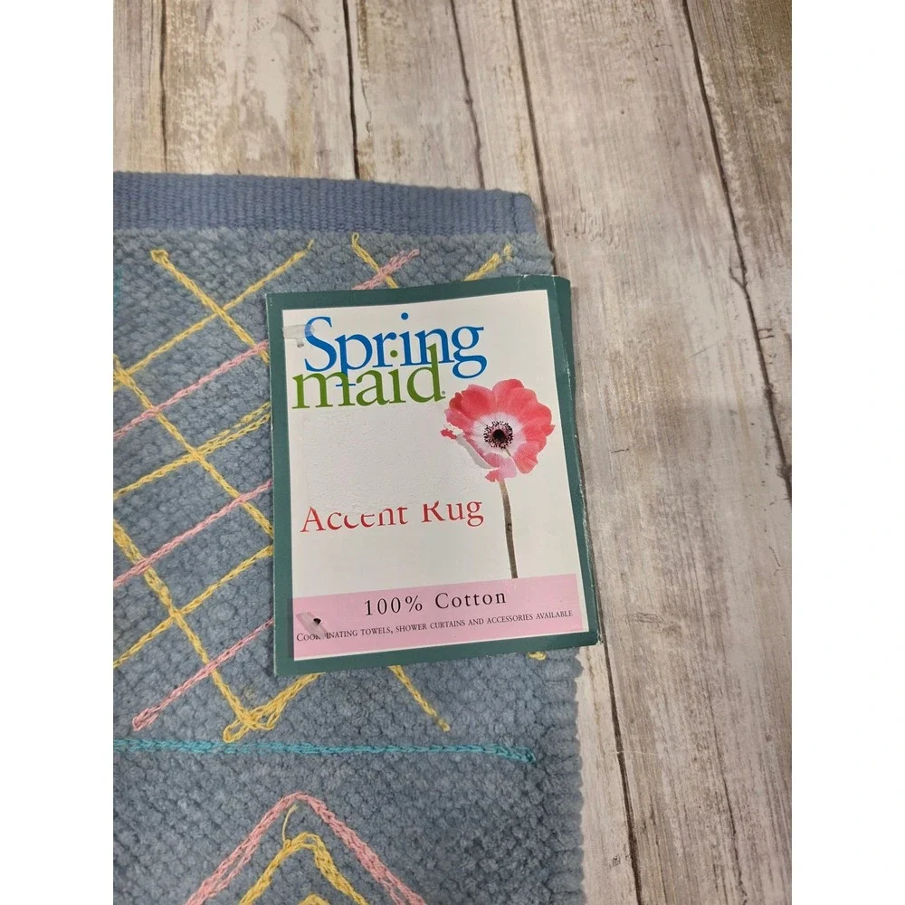 Springmaid Colony Patch Blue Accent Rug 22x34 Cotton Embroidered Floral READ